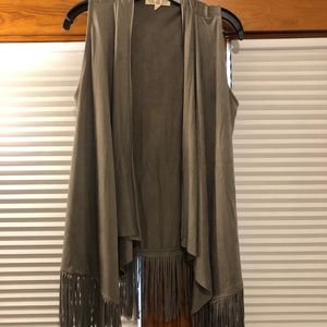 army green fringe vest